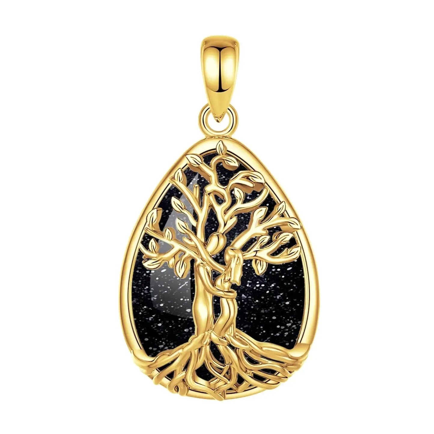 Pagan Tree of Life Necklace Black Sand Stone Spiritual Jewelry-MoonChildWorld