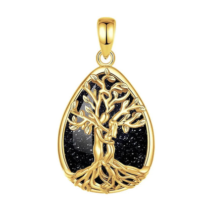 Pagan Tree of Life Necklace Black Sand Stone Spiritual Jewelry-MoonChildWorld