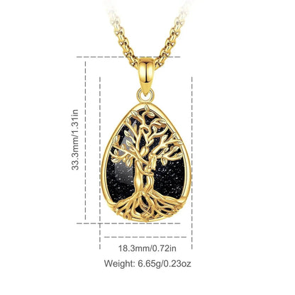 Pagan Tree of Life Necklace Black Sand Stone Spiritual Jewelry-MoonChildWorld