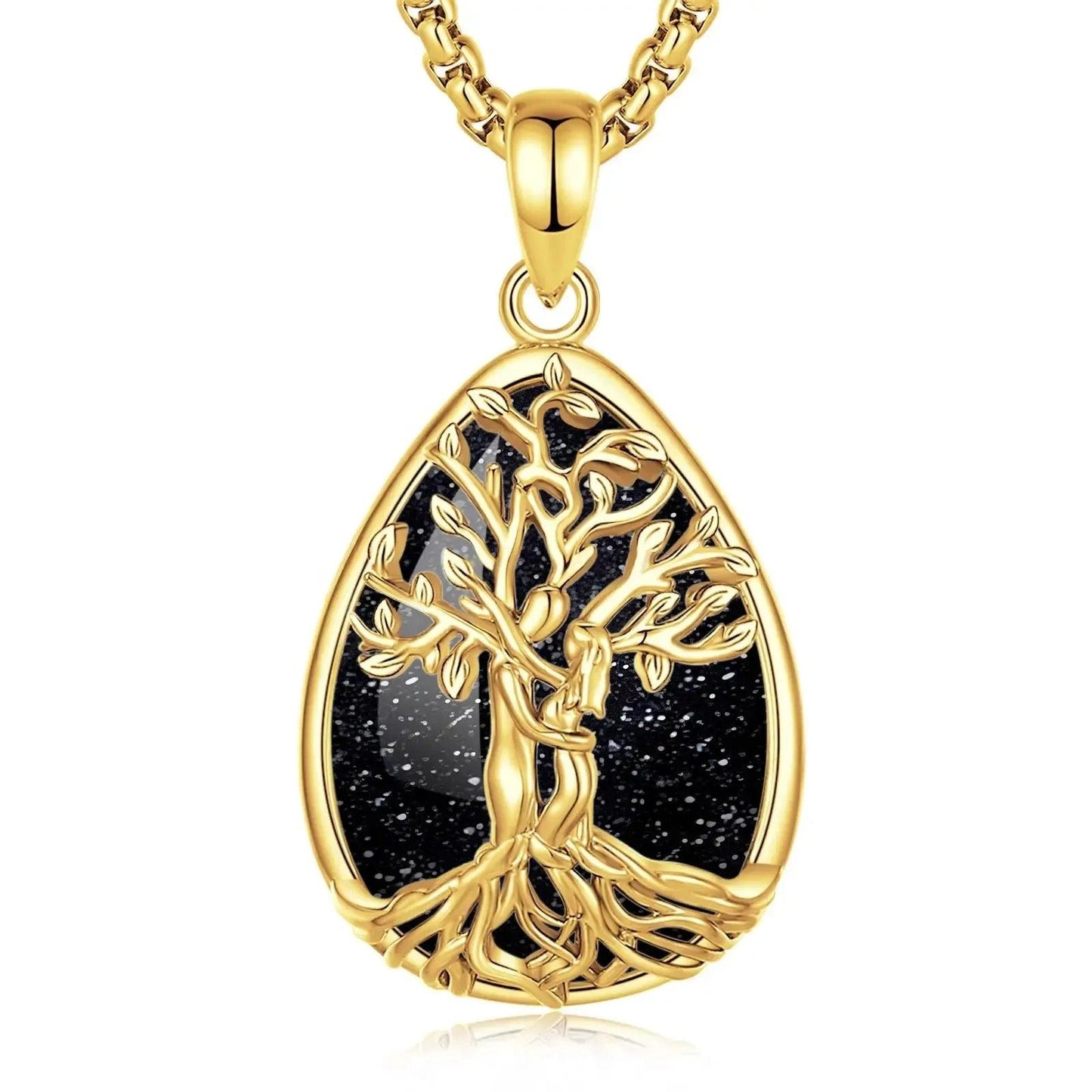 Pagan Tree of Life Necklace Black Sand Stone Spiritual Jewelry-MoonChildWorld