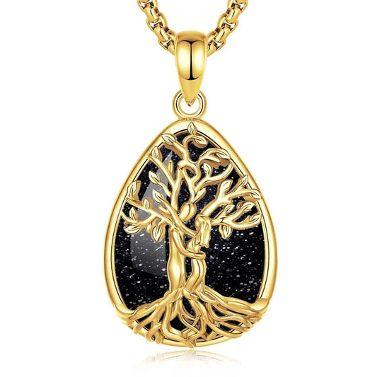Pagan Tree of Life Necklace Black Sand Stone Spiritual Jewelry