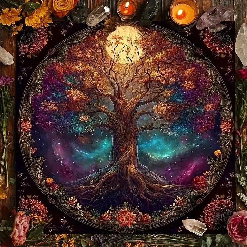 Pagan Tree of Life Tarot Tablecloth – Wicca Altar Cloth for Divination & Meditation-MoonChildWorld