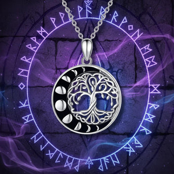 Pagan Tree of life Moon Phases Pendant Necklace Wicca Jewelry-MoonChildWorld
