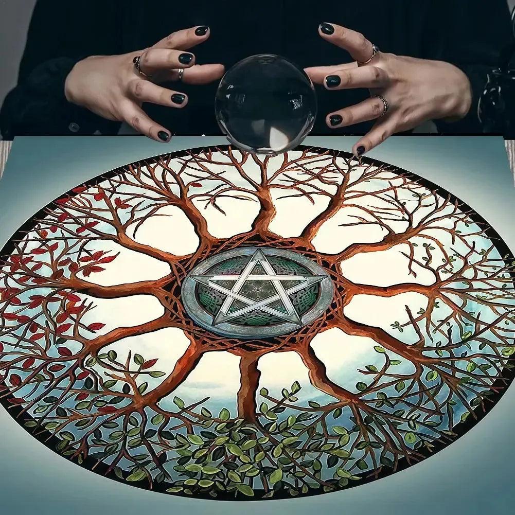 Pagan Tree of life Tarot Table Cloth Wicca Pentacle Altar Cloth for Reading Divination-MoonChildWorld