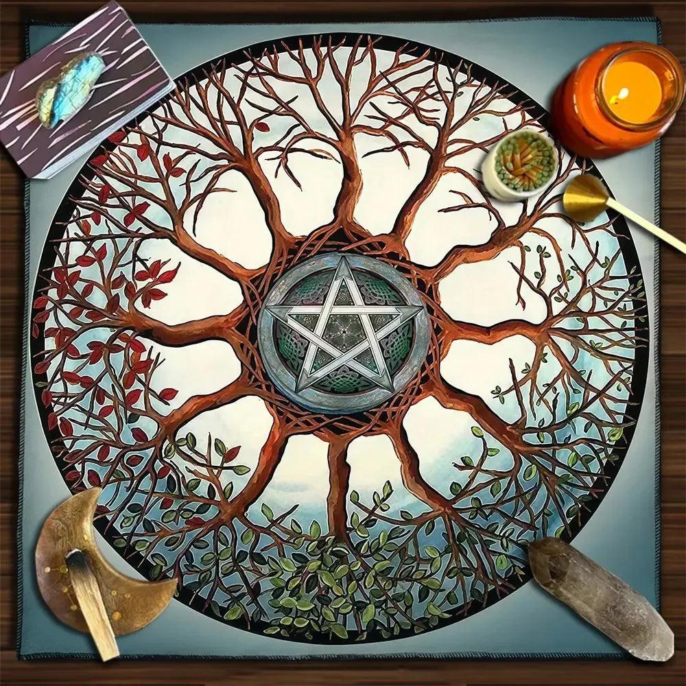 Pagan Tree of life Tarot Table Cloth Wicca Pentacle Altar Cloth for Reading Divination-MoonChildWorld