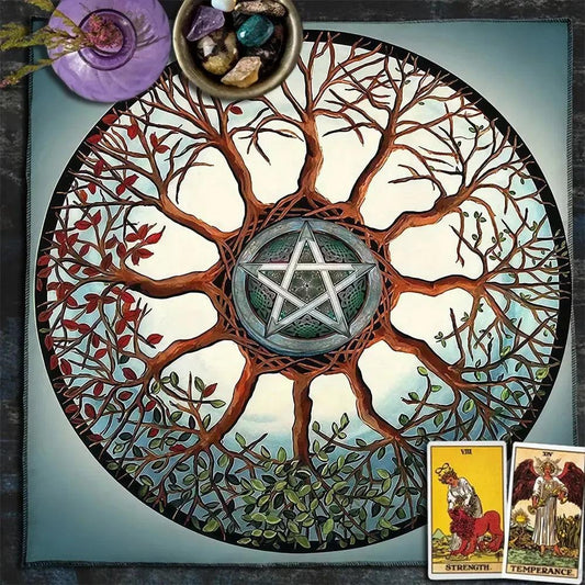 Pagan Tree of life Tarot Table Cloth Wicca Pentacle Altar Cloth for Reading Divination-MoonChildWorld