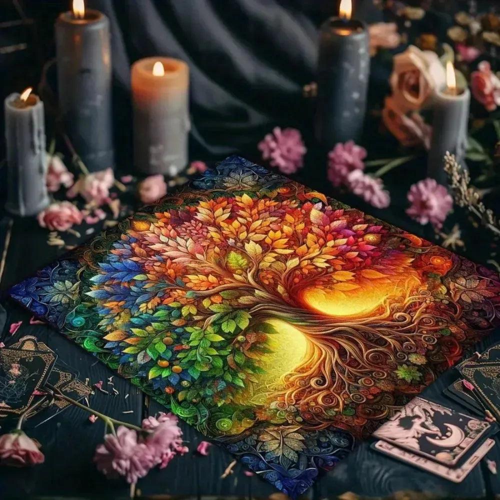 Pagan Tree of life Tarot Tablecloth Mandala Wicca Altar Cloth for Divination Meditation-MoonChildWorld