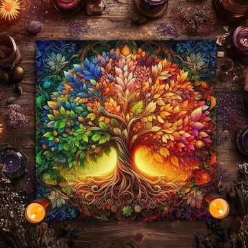 Pagan Tree of life Tarot Tablecloth Mandala Wicca Altar Cloth for Divination Meditation-MoonChildWorld