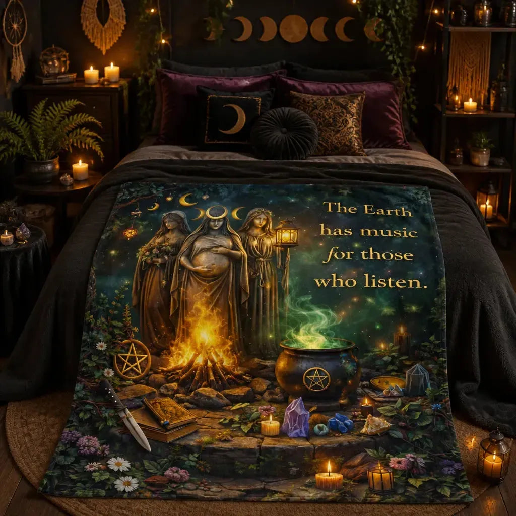 Pagan Triple Goddess Blanket with Mystical Elements for Wiccan_mockup_1.webp