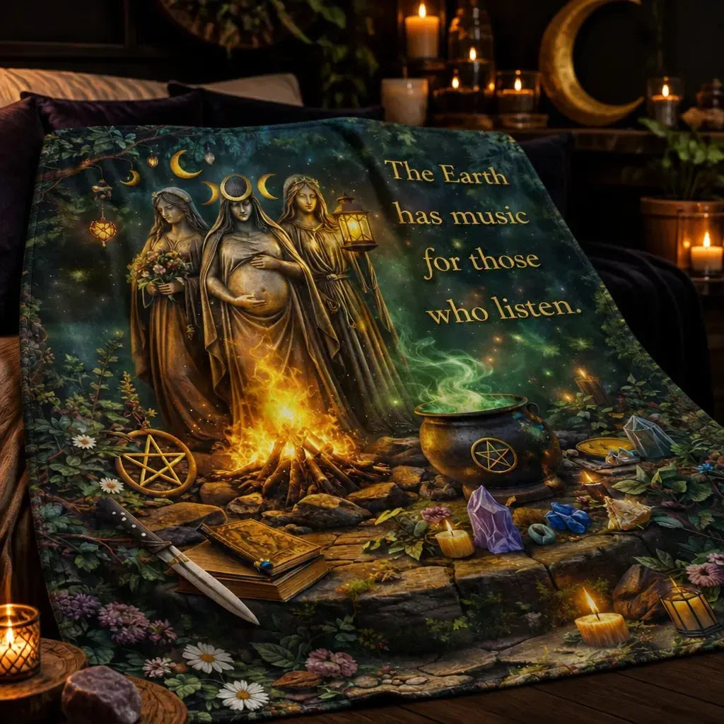 Pagan Triple Goddess Blanket with Mystical Elements for Wiccan_mockup_3.webp