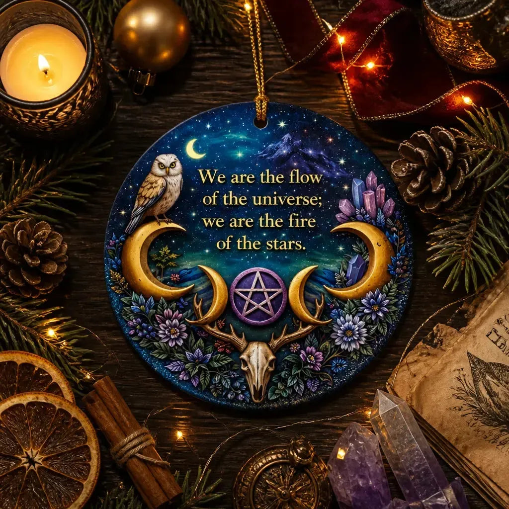 Pagan Triple Moon Altar Yule Ceramic Ornament with Owl – Wiccan Christmas Home Decor_mockup_3.webp