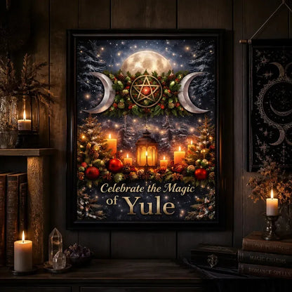 Pagan Triple Moon Black Framed Art Print - Wicca Canvas Wall Art for Yule Decor_mockup_2.webp