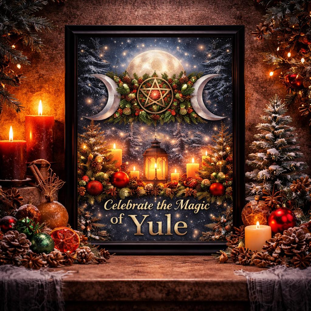 Pagan Triple Moon Black Framed Art Print - Wicca Canvas Wall Art for Yule Decor-MoonChildWorld