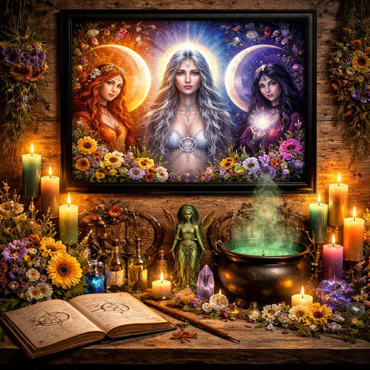 Pagan Triple Moon Goddess Wall Art - Black Framed Canvas Print for Wiccan & Witchy Decor-MoonChildWorld