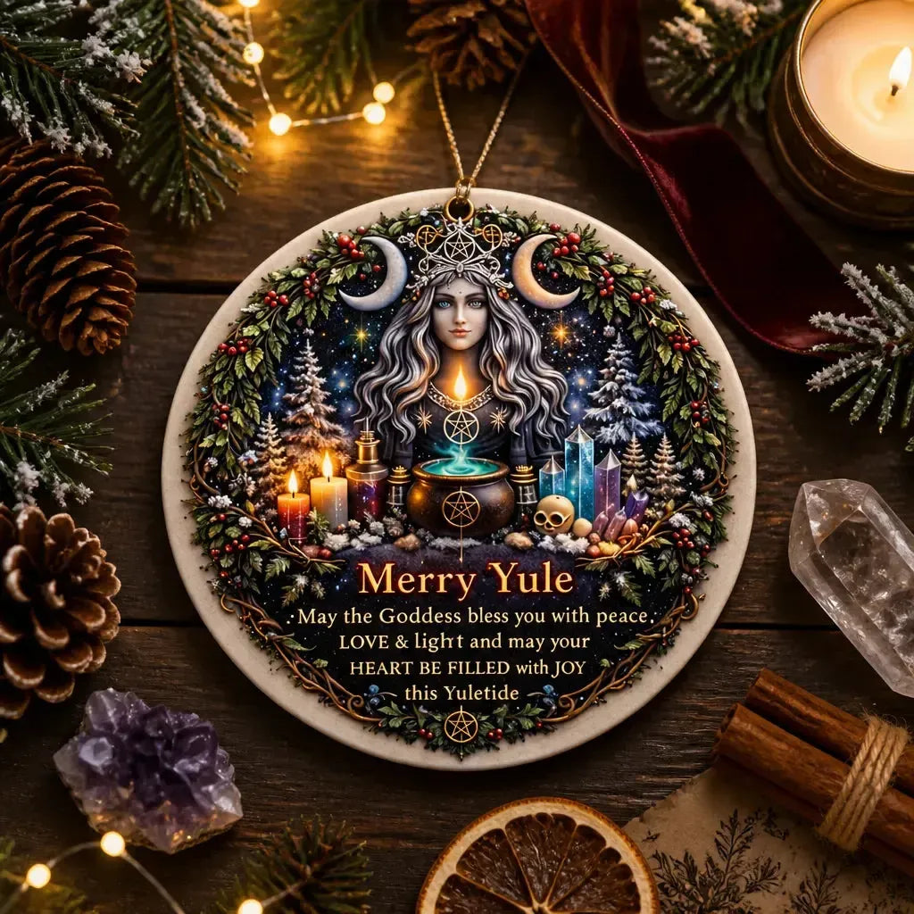 Pagan Triple Moon Goddess Yule Ceramic Ornament – Wiccan Holiday Ornament_mockup_3.webp