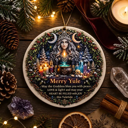 Pagan Triple Moon Goddess Yule Ceramic Ornament – Wiccan Holiday Ornament_mockup_3.webp