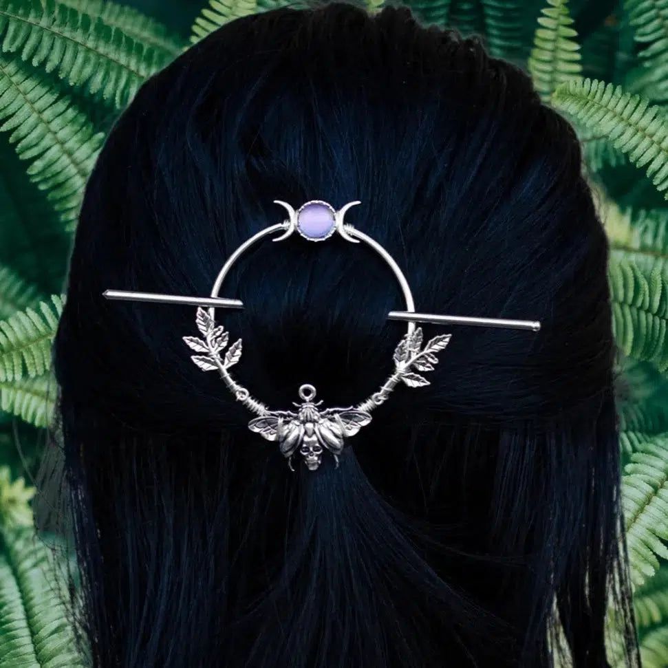 Pagan Triple Moon Pentacle Hairclip Witch Hair Jewelry-MoonChildWorld