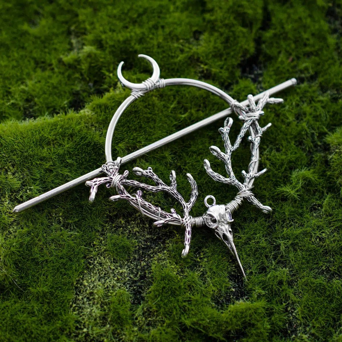 Pagan Triple Moon Pentacle Hairclip Witch Hair Jewelry-MoonChildWorld