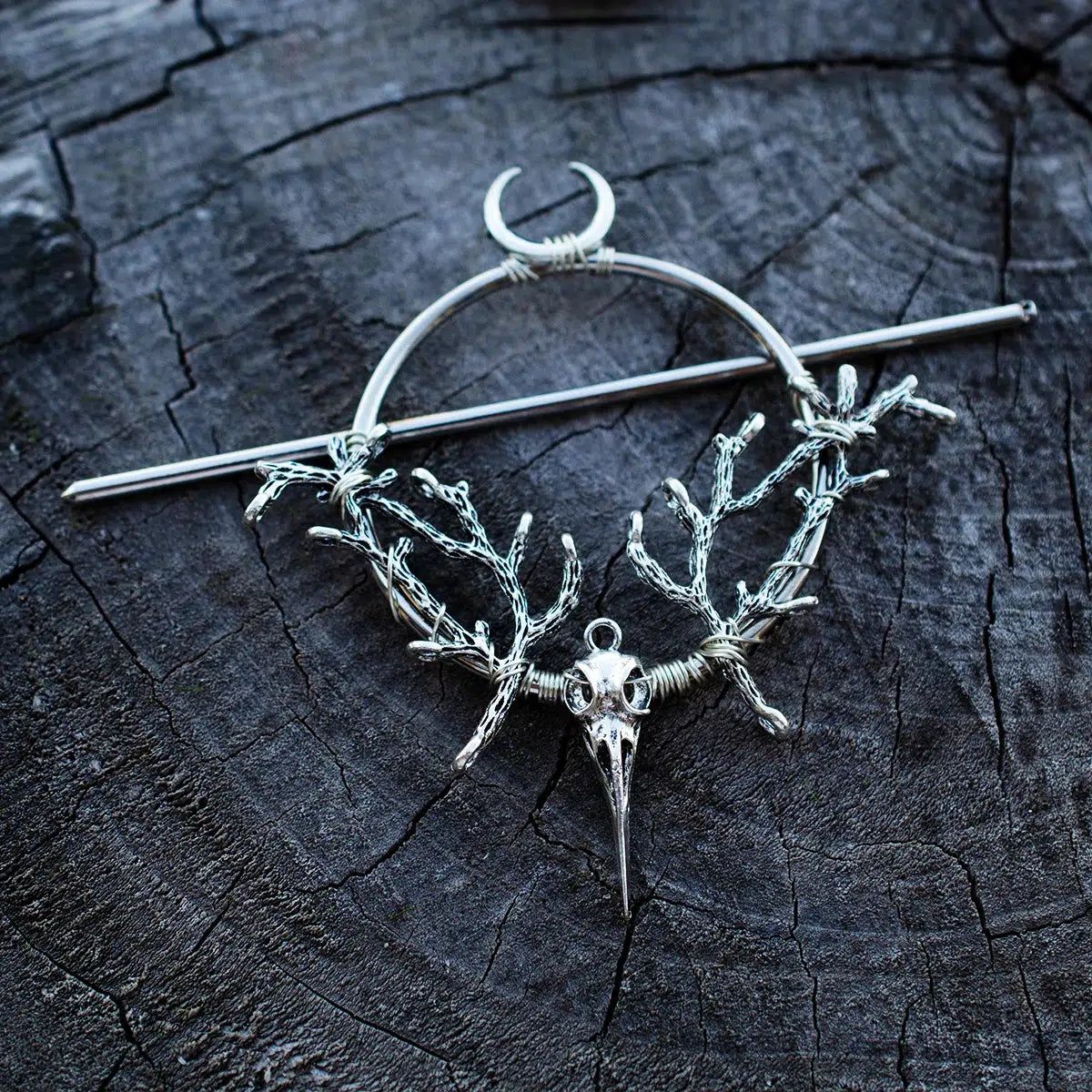 Pagan Triple Moon Pentacle Hairclip Witch Hair Jewelry-MoonChildWorld