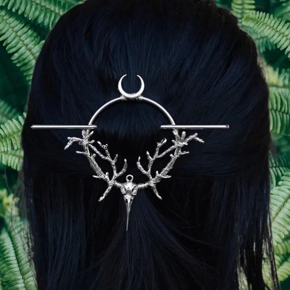 Pagan Triple Moon Pentacle Hairclip Witch Hair Jewelry-MoonChildWorld