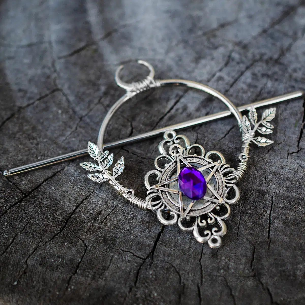 Pagan Triple Moon Pentacle Hairclip Witch Hair Jewelry-MoonChildWorld