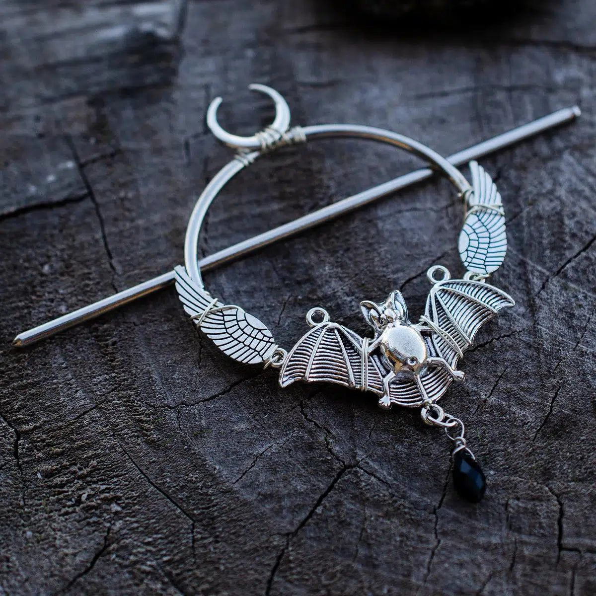 Pagan Triple Moon Pentacle Hairclip Witch Hair Jewelry-MoonChildWorld