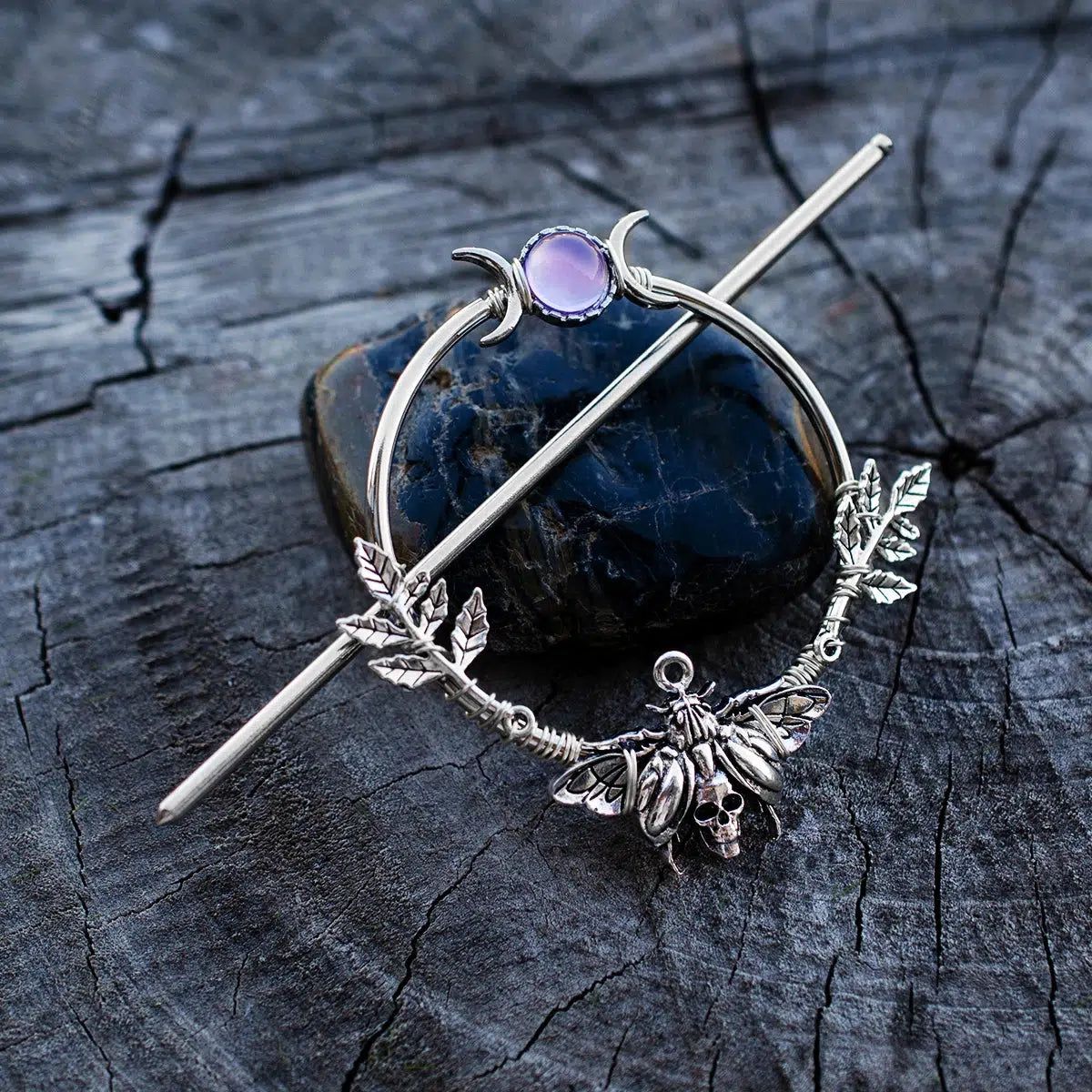 Pagan Triple Moon Pentacle Hairclip Witch Hair Jewelry-MoonChildWorld