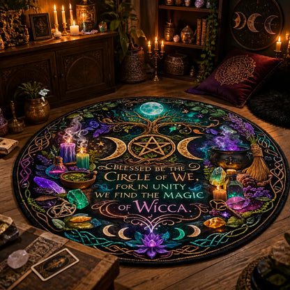 Pagan Triple Moon Pentacle Round Rug Moon Phase Wiccan Carpet Witchy Home Decor_mockup_1.webp