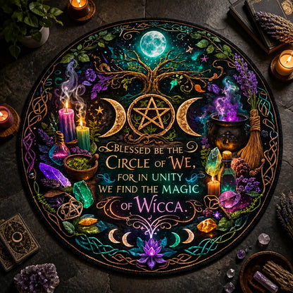 Pagan Triple Moon Pentacle Round Rug Moon Phase Wiccan Carpet Witchy Home Decor_mockup_2.webp