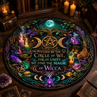 Pagan Triple Moon Pentacle Round Rug Moon Phase Wiccan Carpet Witchy Home Decor_mockup_3.webp