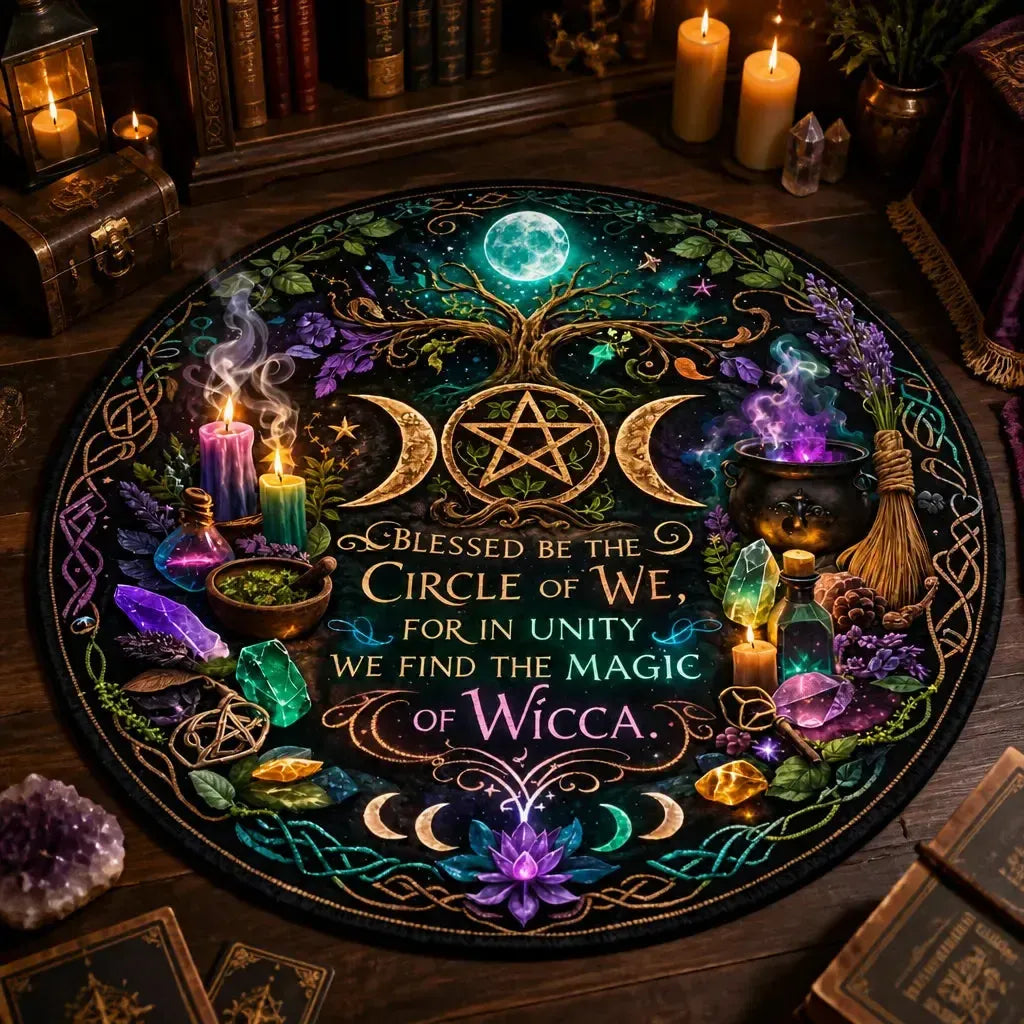 Pagan Triple Moon Pentacle Round Rug Moon Phase Wiccan Carpet Witchy Home Decor_mockup_3.webp