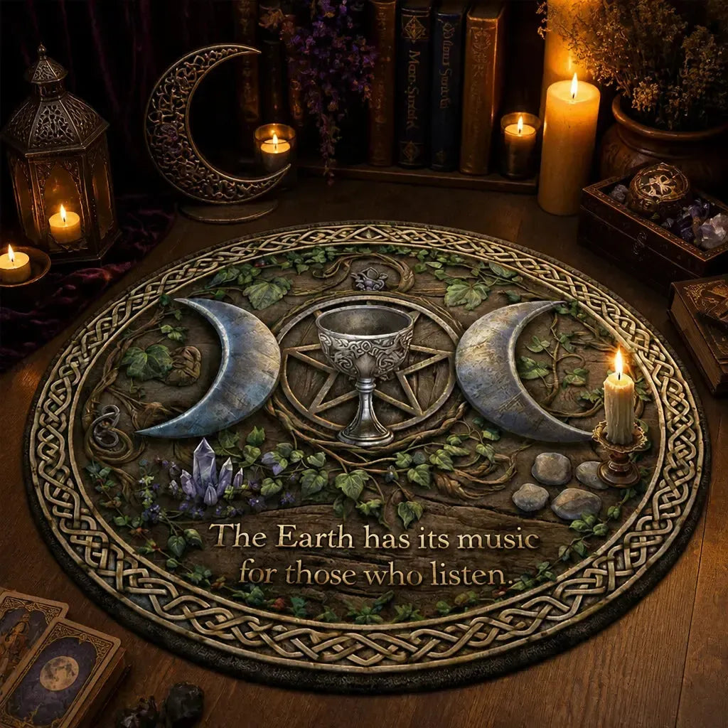 Pagan Triple Moon Pentacle Round Rug Wicca Symbol Carpet for Pagan Home Decor_mockup_3.webp