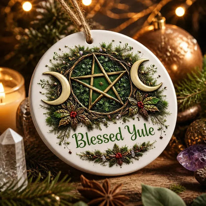 Pagan Triple Moon Wicca Yule Ceramic Ornament – Witchy Christmas Decor_mockup_2.webp