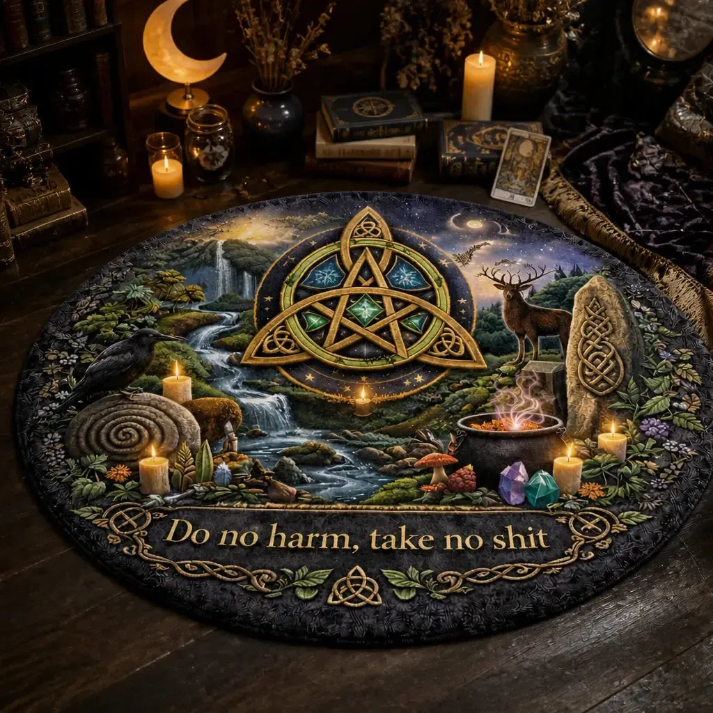 Pagan Triquetra Celtic Knot Round Rug Witchy Carpet for Wiccan Home Decor_mockup_3.webp