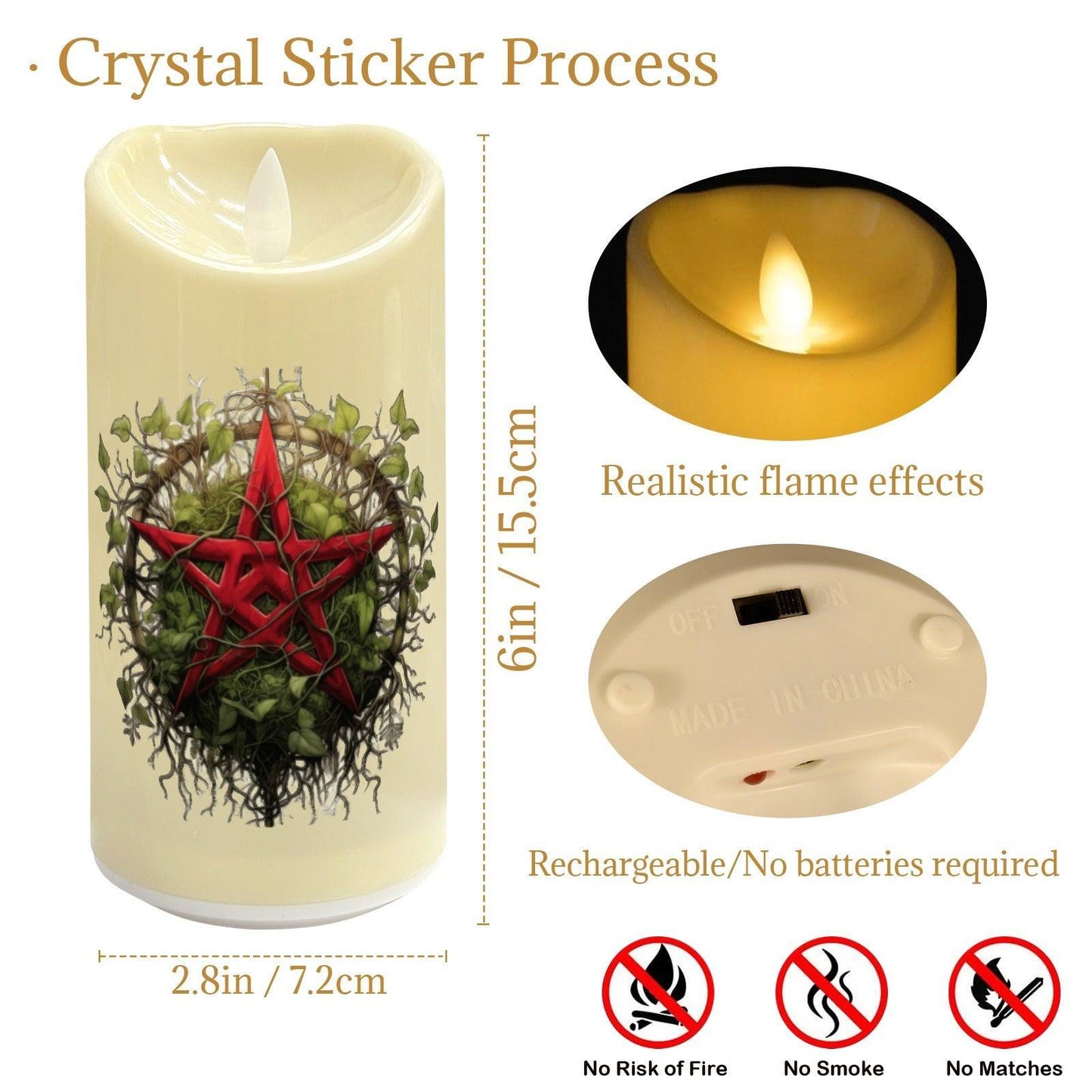 Pagan & Wicca Yule Pentacle Christmas Flameless LED Candle-MoonChildWorld