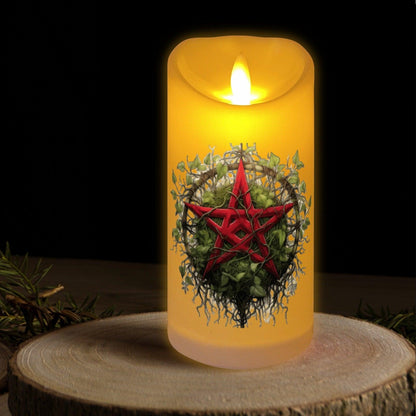 Pagan & Wicca Yule Pentacle Christmas Flameless LED Candle-MoonChildWorld
