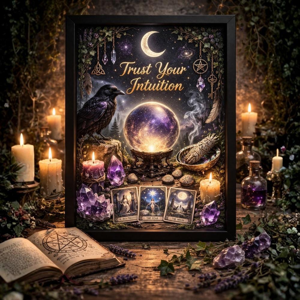 Pagan Witchy Canvas Wall Art - Black Framed Wicca Print for Mystic Home Decoration-MoonChildWorld
