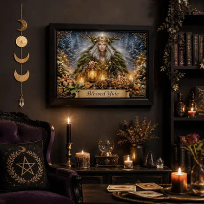 Pagan Yule Goddess Canvas Wall Art - Black Framed Print for Wicca Yule Decor_mockup_1.webp
