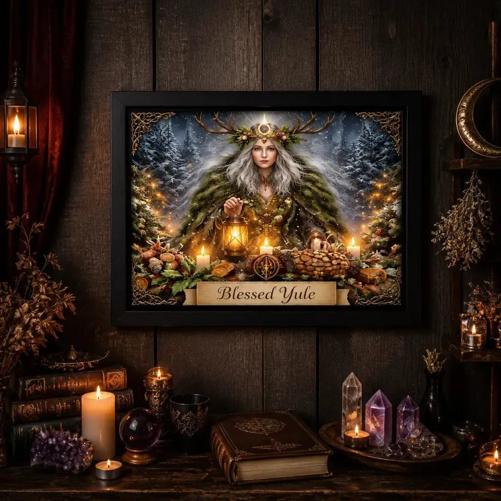 Pagan Yule Goddess Canvas Wall Art - Black Framed Print for Wicca Yule Decor_mockup_2.webp
