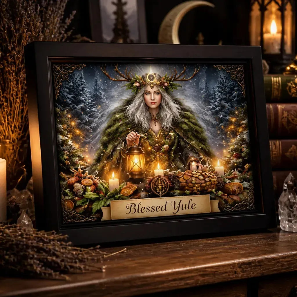 Pagan Yule Goddess Canvas Wall Art - Black Framed Print for Wicca Yule Decor_mockup_3.webp