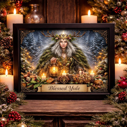 Pagan Yule Goddess Canvas Wall Art - Black Framed Print for Wicca Yule Decor-MoonChildWorld