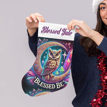 Pagan Yule Moon Owl Wicca Christmas Stocking for Yule Decorations-MoonChildWorld