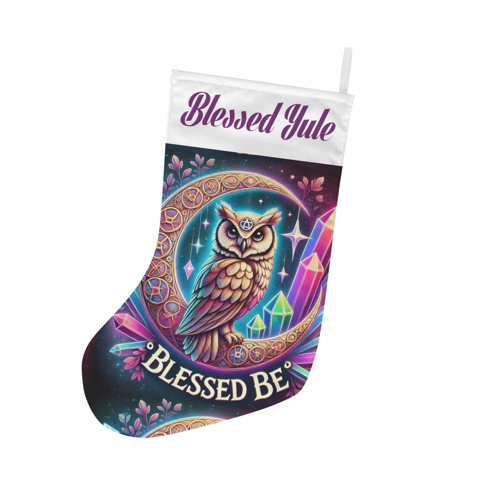 Pagan Yule Moon Owl Wicca Christmas Stocking for Yule Decorations-MoonChildWorld