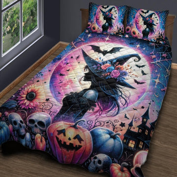 Pastel Halloween Witch Gothic Quilt Bedding Set-MoonChildWorld