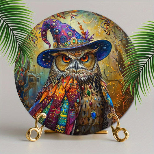Vintage Magician Owl Metal Sign Witchy Owl Whimsical Wall Art-MoonChildWorld