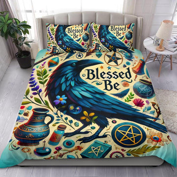 Pentacle Cauldron Wicca Black Raven Witchy Bedding Set-MoonChildWorld