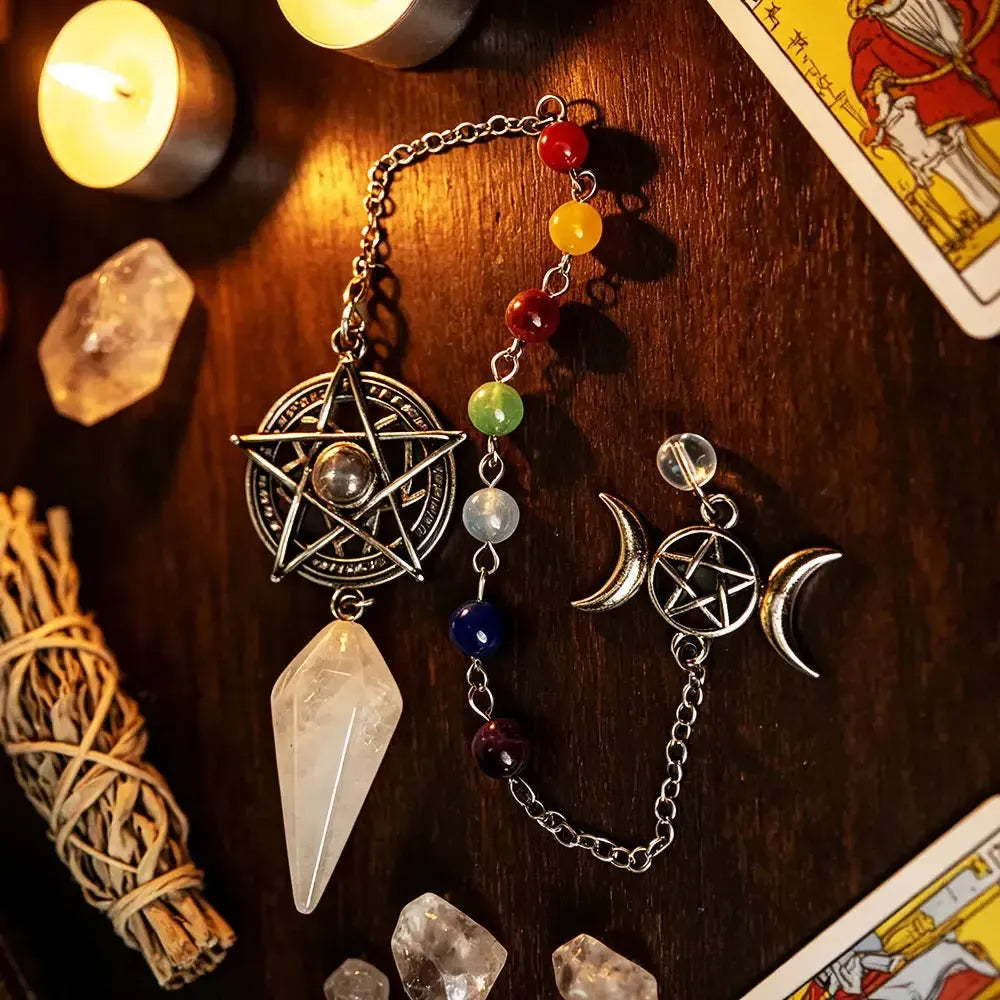 Pentacle Crystal Pendulum for Divination Natural Stone Pendant-MoonChildWorld