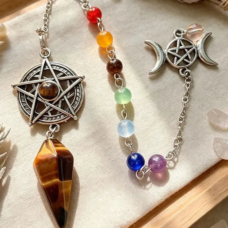 Pentacle Crystal Pendulum for Divination Natural Stone Pendant-MoonChildWorld
