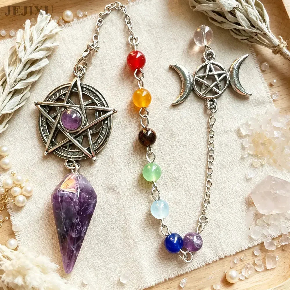 Pentacle Crystal Pendulum for Divination Natural Stone Pendant-MoonChildWorld