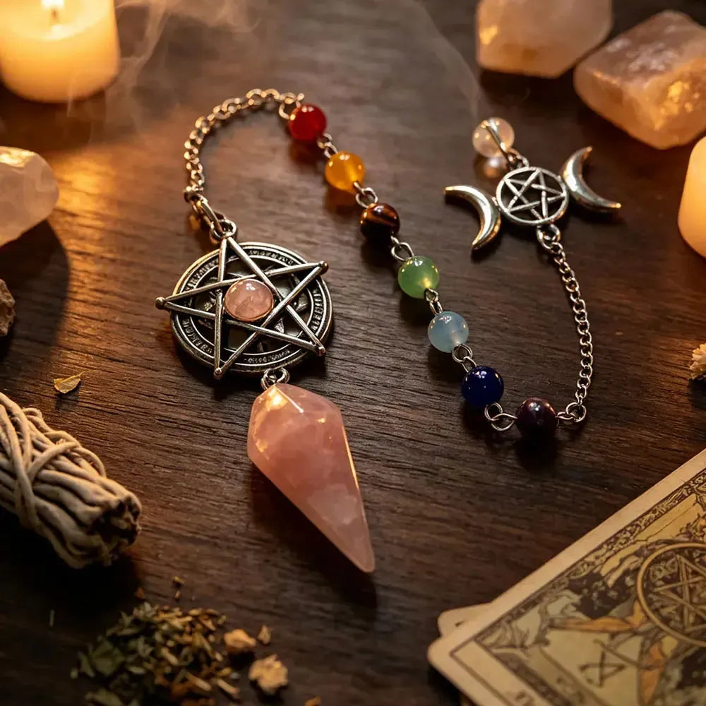 Pentacle Crystal Pendulum for Divination Natural Stone Pendant-MoonChildWorld